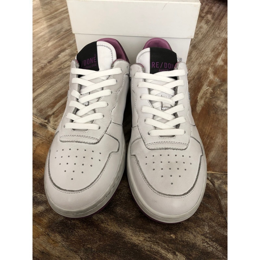RE/DONE 80s Basketball Sneakers Leather Suede Low Top Shoes White Purple NWB 37